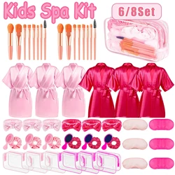 6-18 Set Spa Party Robes for Girls Birthday Spa Satin Robes Kid Makeup Slumber Sleepover Pajamas Party Gowns Pink Party Favors