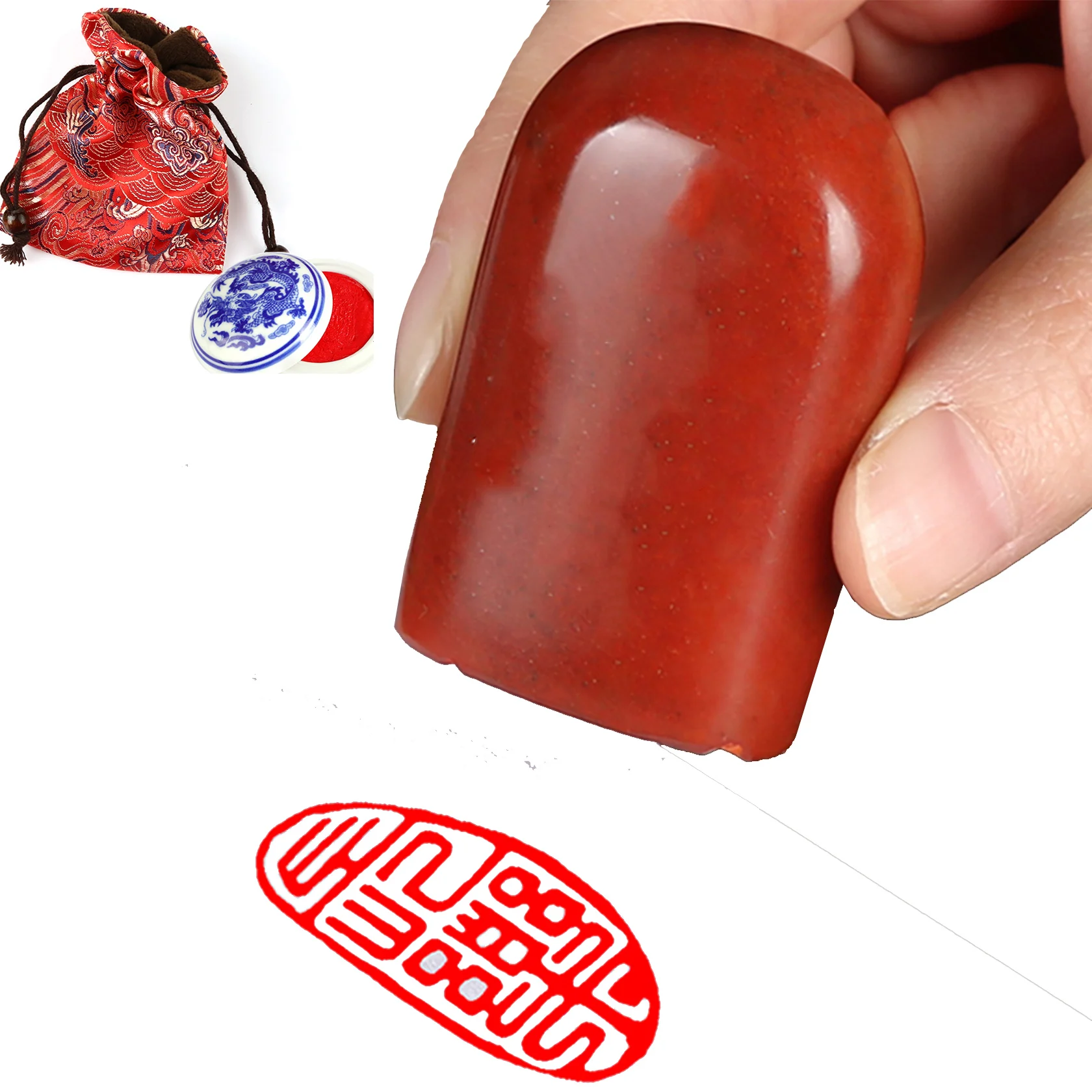 

Штамп из натурального камня с красной чернильной подушечкой для хранения, традиционная китайская каллиграфическая печать, персонализированный подарок