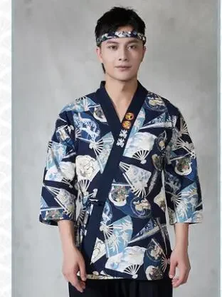 Japanse chef-kok uniform keuken jas kimono werkkleding sushi tops restaurant print lente vintage