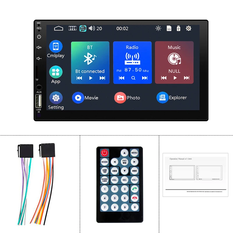 Car multimedia video player/7023B small car radio/Carplay Bluetooth music broadcast/radio HD touch screen FM/reverse visibility