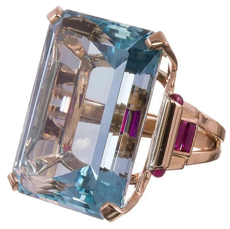 Fashion Square Shape Champagne Big Crystal Designer Hyperbole  Ring for Women Engagement Wedding Stone Rings Whole Sale