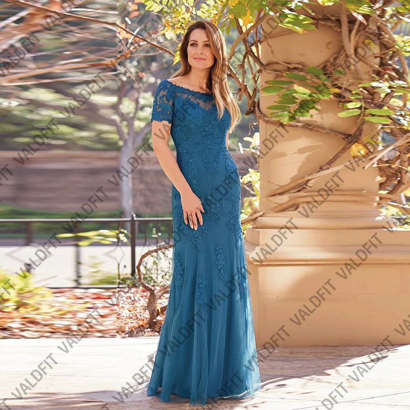 

Customized Long Elegant Blue Mermaid Mother of the Bride Dresses Lace Appliques Formal Evening Gowns Wedding Party Dress