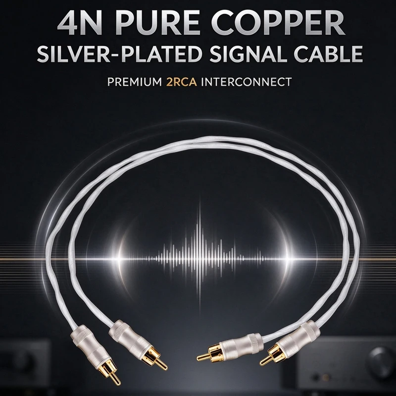 DIYLIVE 6N OFC Silver Plated 2RCA to 2RCA 24K Gold Plated Plug Signal Audio Cable for Amplifier Speaker TV
