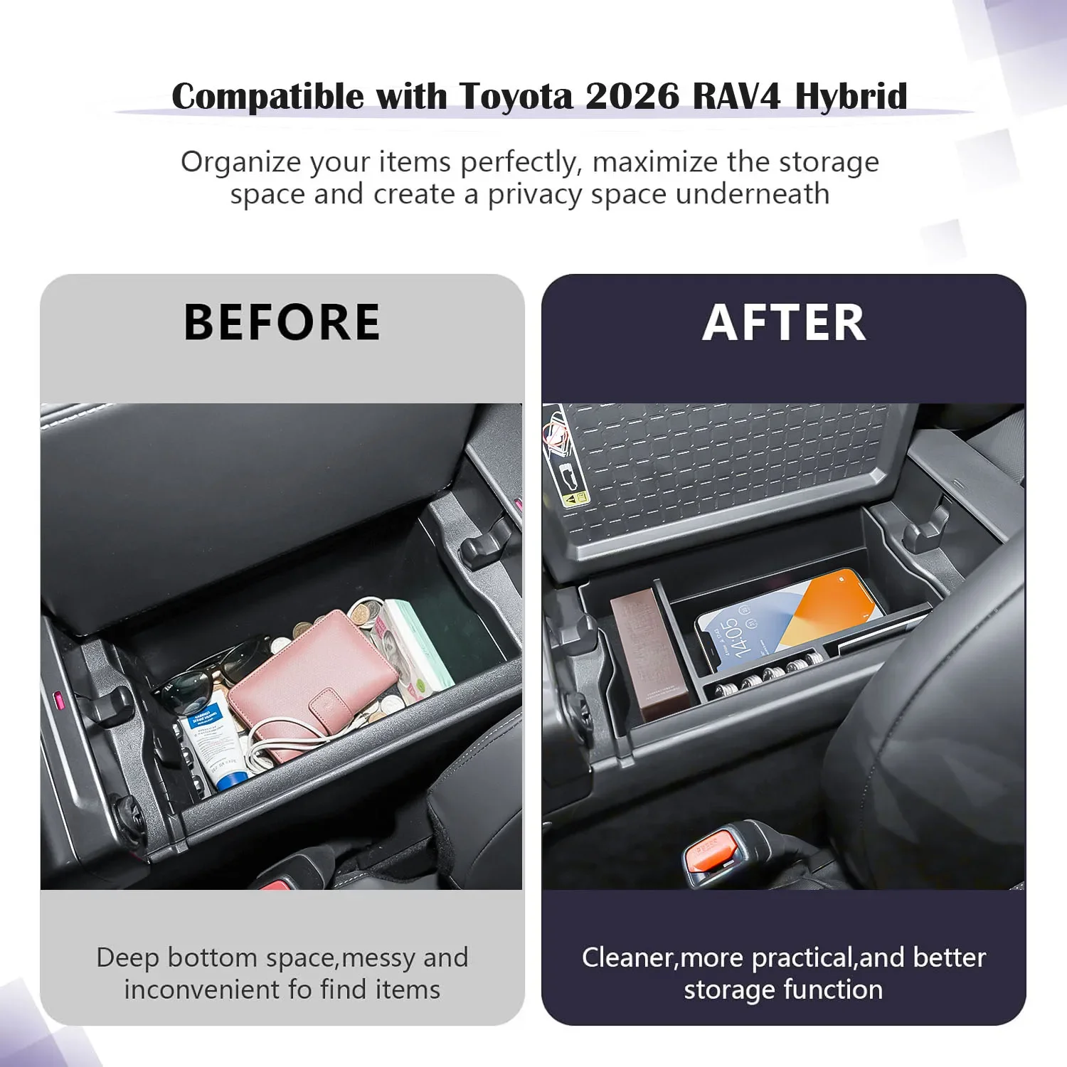 For Toyota RAV4 RAV 4 2026+ Silicone Center Console Cup Holder Passenger Armrest Storage Box Tray Interior Special Accessories 3