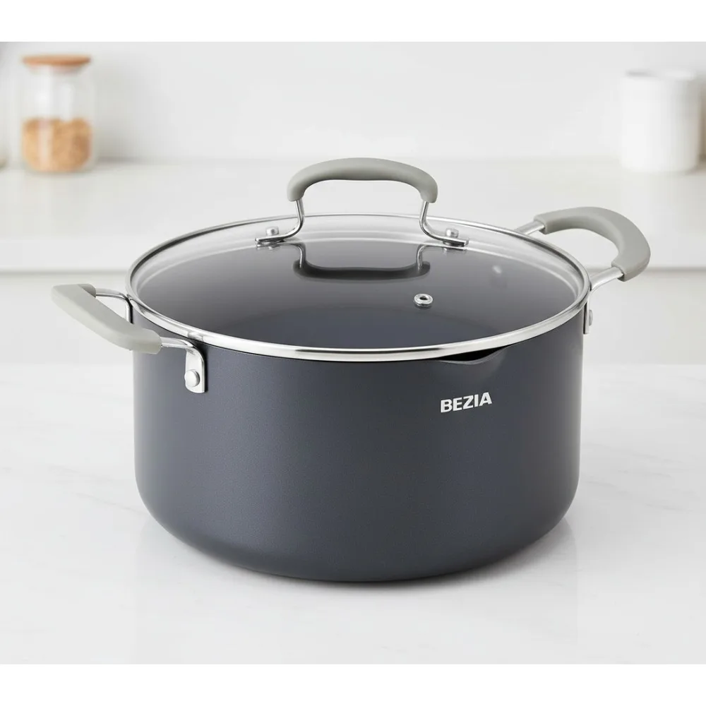 

Керамическая кастрюля с антипригарным покрытием 6QT со стеклянной крышкой, безопасная индукционная посуда для здоровой семейной еды