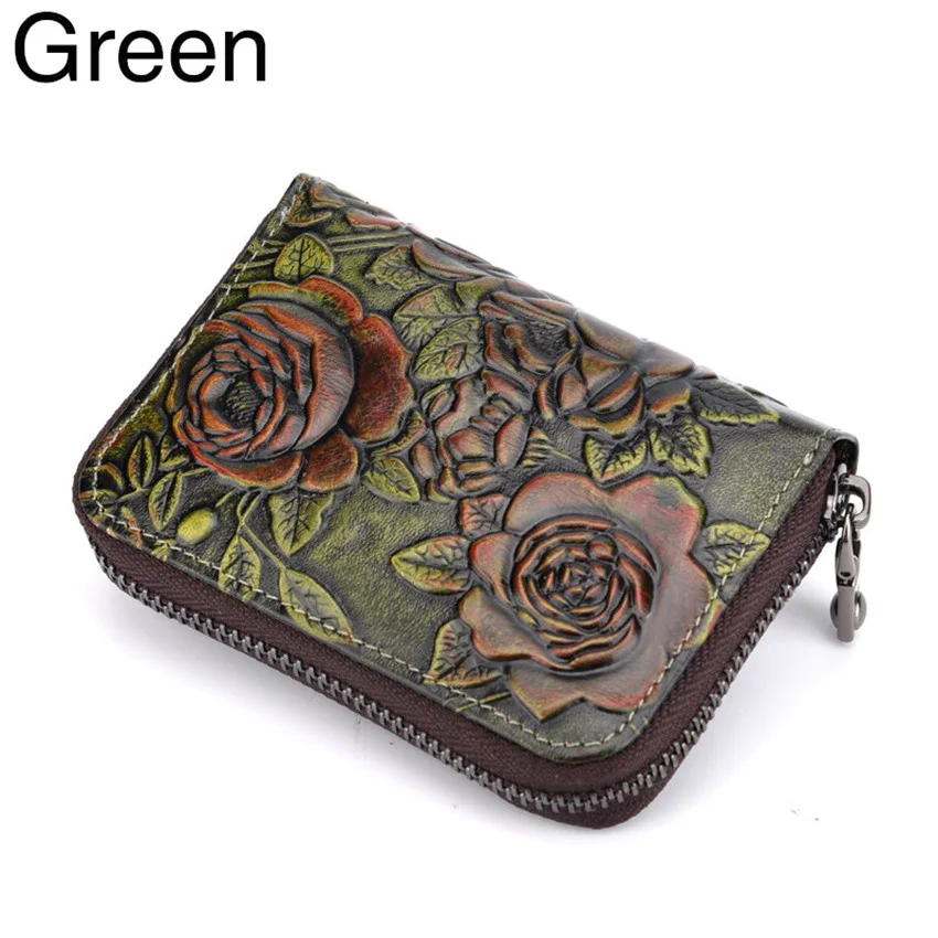 Retro Women's  Zipper Wallet Cow Leather Clutch Wallet Billfold Multi-Card Wallet Credit Card Holder Notecase