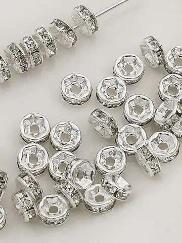 100pcs 6/8mm Rondelle Disc 316 Stainless Steel Crystal Spacer Beads With Rhinestone For Jewelry Making DIY Bracelet