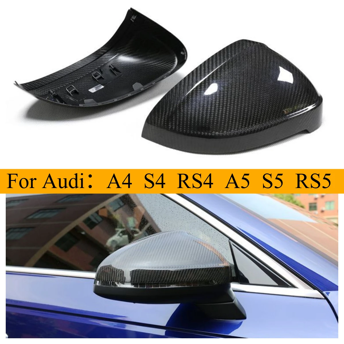 

A5 Dry carbon fiber rearview mirror covers for Audi A5/S5 RS5 A4/S4 RS4 B9 2016+ Carbon fiber replacement rearview mirror shells