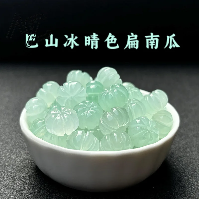 10pcs A Green Jade Pumpkin Beads DIY Earrings Bracelet Charm Jadeite Jewellery Fashion Accessories Amulet Gifts for Women Men