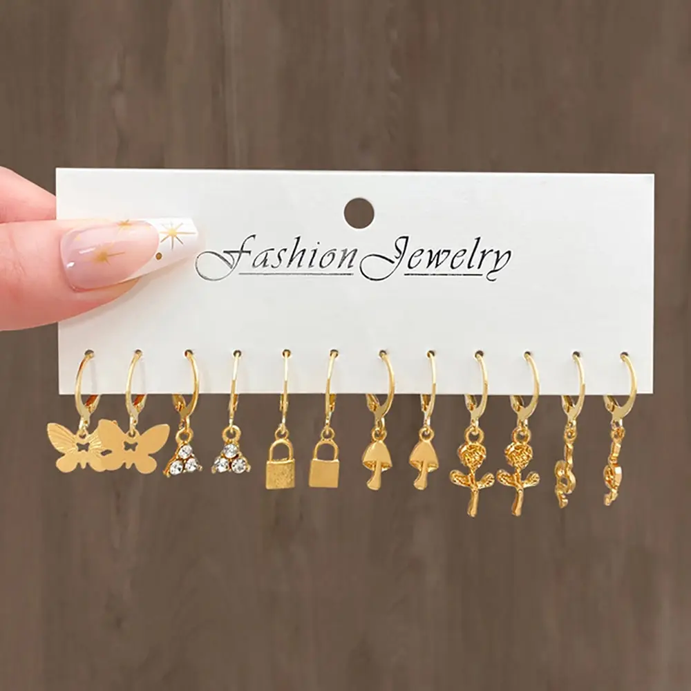 24 Pairs/Set Gold-Color Love Earrings Set Metal Butterfly Vintage Circle Geometric Twist for Women Girls Trendy Jewelry Gifts