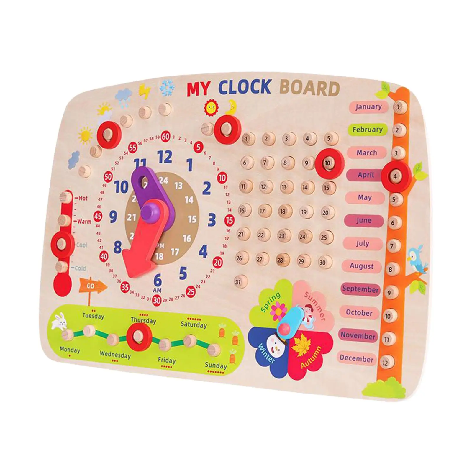 Wooden Toys Childrens Calendar Teaching Clock for Boys Girls Learning Toys
