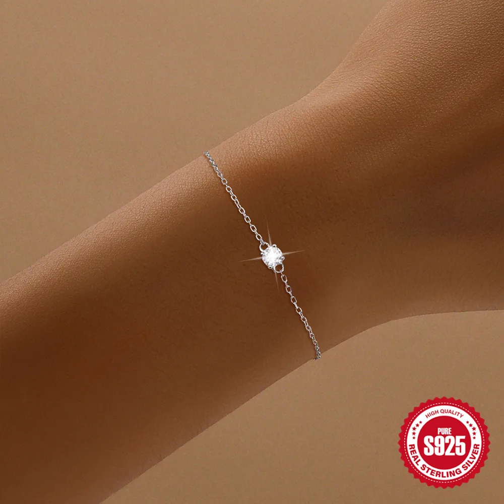 ROXI Four Claws Round Moissanite 925 Sterling Silver Bracelet for Women Luxury Daily Wear Graduations Gifts For Her