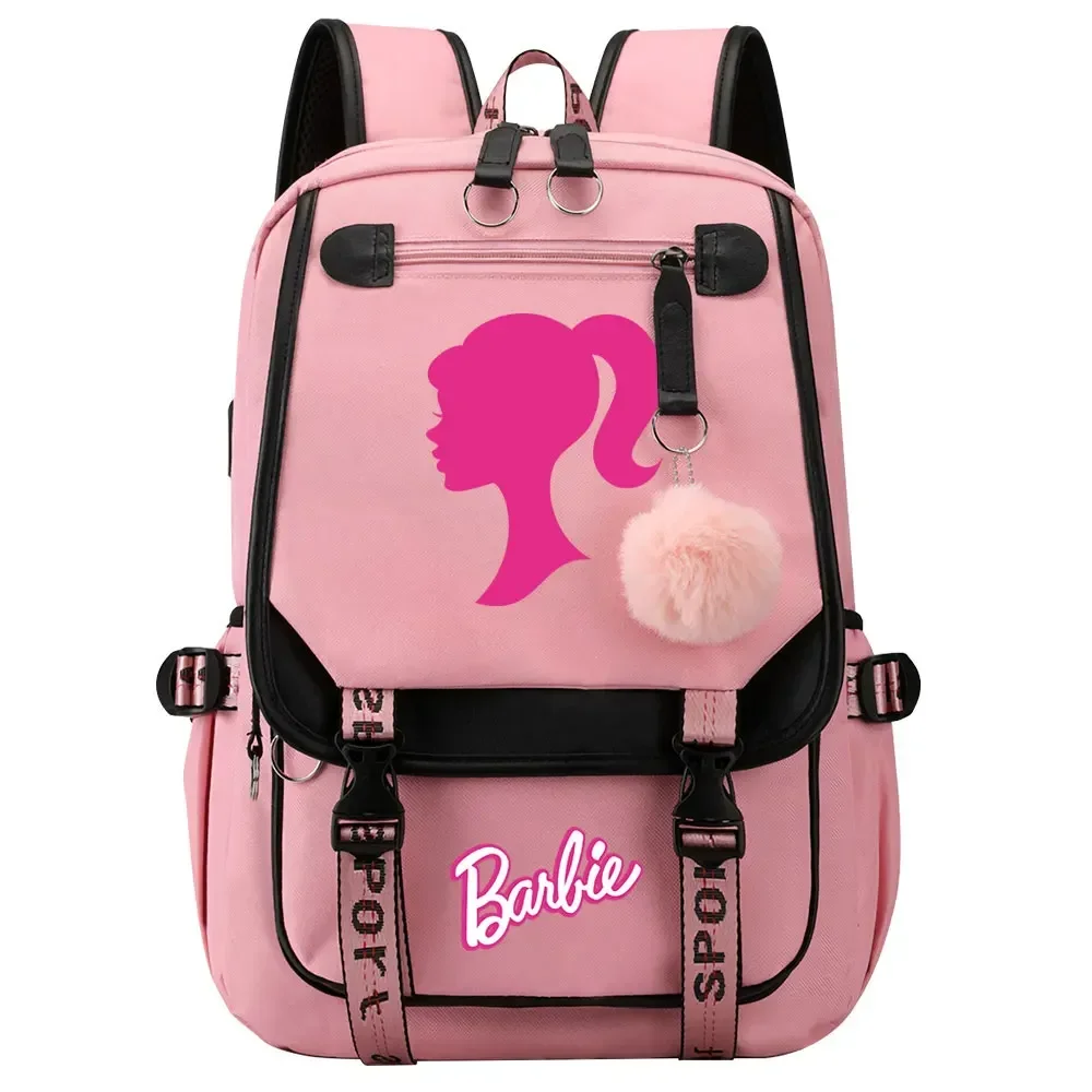 Mochila com design barbie para menino e menina, mochila escolar com usb, lona, laptop, viagens, para adolescentes, novo