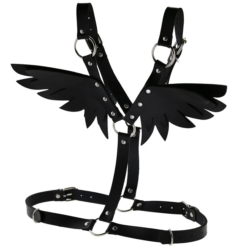 Engel Flügel Leder harness Goth Punk körper kette frauen armband sommer festival mädchen dessous käfig baum cosplay prop