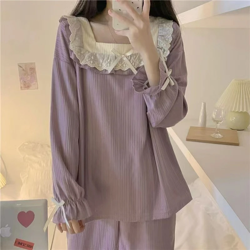 Winter Women\'s Pajamas Princess Style Sleepwear Long-Sleeved Pajama Sets Women Nightwear Sweet Student Homewear Home clothes