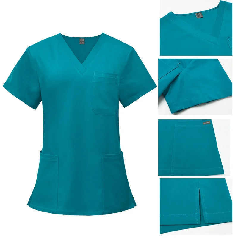 Multicolour Jogger Suits Doctor Nursing Uniforms Short Sleeve V-Neck Tops Pocket Pants Nurse Scrubs Set Medical Clinical Clothes