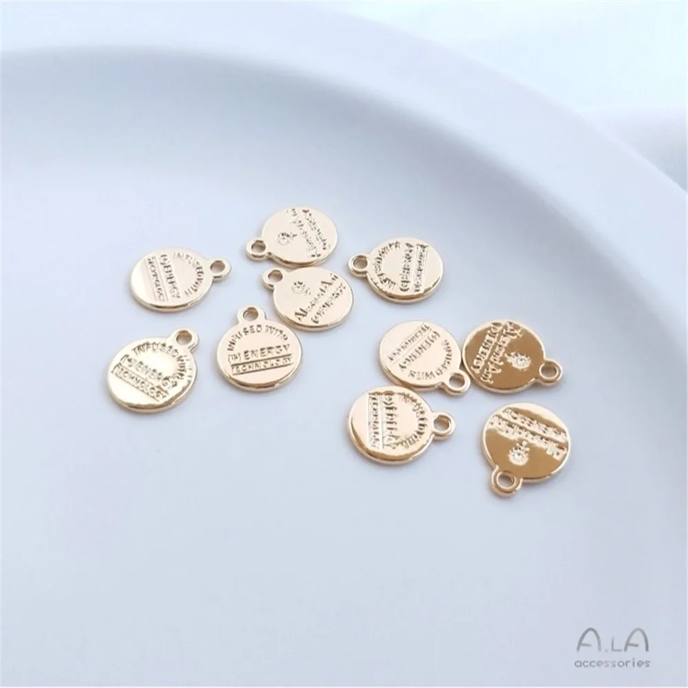 

14K Real Gold Color Preservation Accessories English Alphabet Round Card Small Charm Diy Bracelet Handmade Jewelry Pendant