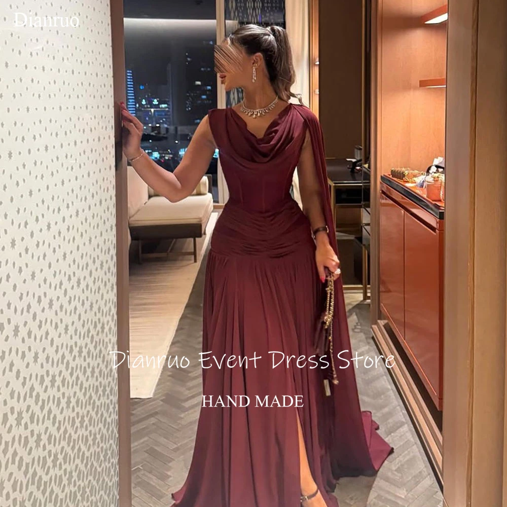 

Dianruo Burgundy Sleeveless Evening Dress Ruched Long Party Gown Abendkleider Dubai Vestidos De Fiesta Elegantes Customized