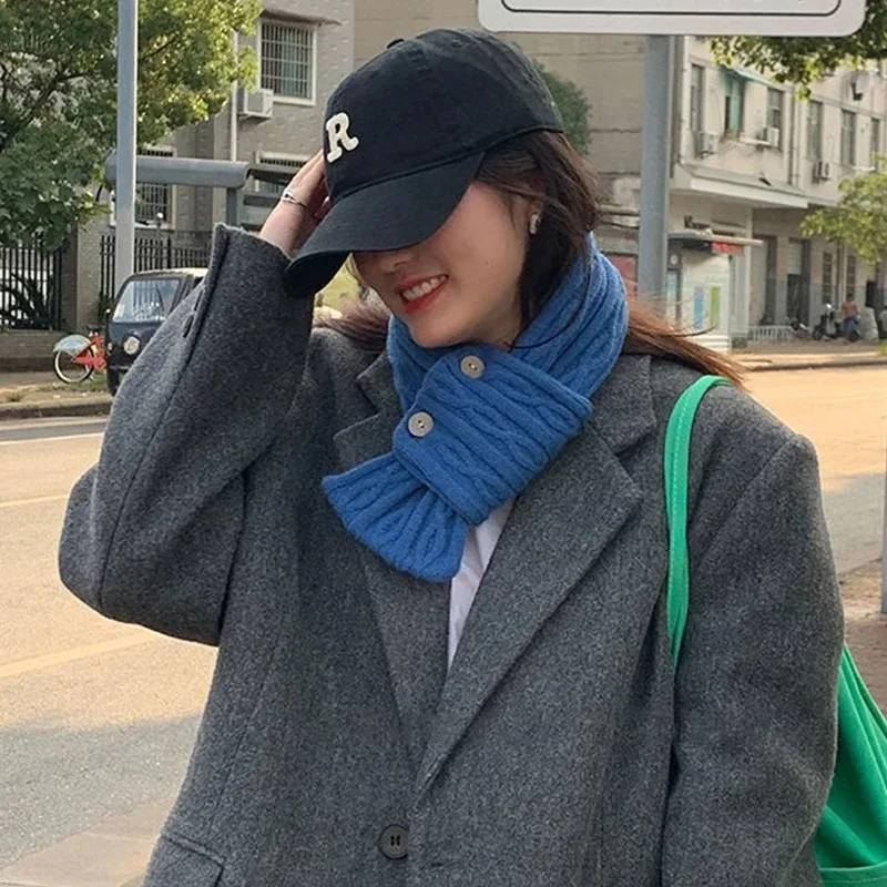 

Korean Women Cross Scarf Solid Color Kint Woolen Scarves Fashion Girls Short Neckerchief Winter Warm Neck Collar Neck Protection