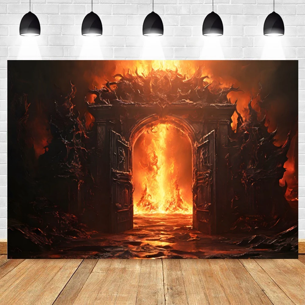 Flame Door Witch Portrait Backdrop Vintage Castle Halloween Party Decoration Photography Background Photozone Photo Studio Props