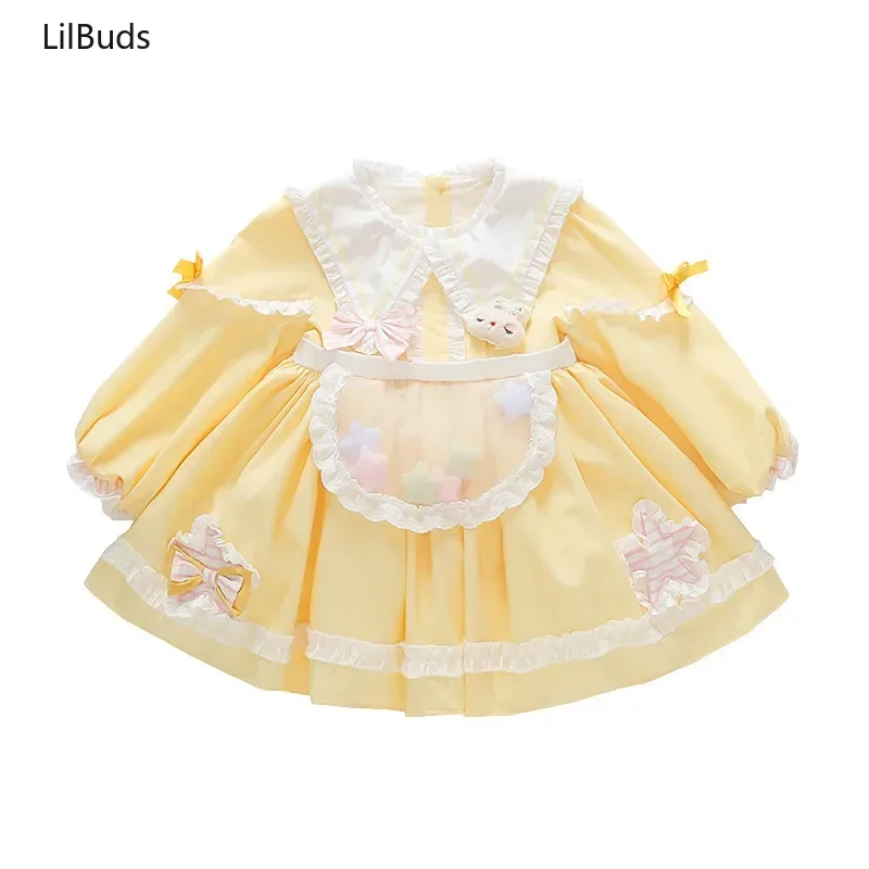 Vestidos españoles para niños, ropa de princesa Kawaii, vestido de fiesta de cumpleaños para niñas, vestido amarillo elegante de Lolita para niñas