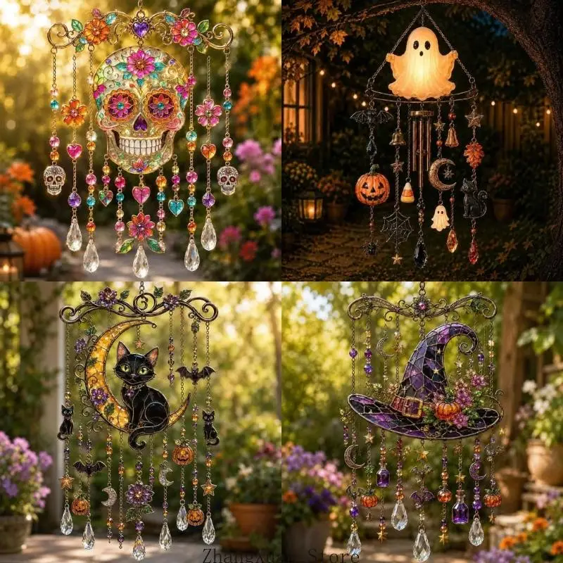 Lichtfangende Halloween-Hängedekorationen, Acryl-Sonnenfänger, Windspiele mit Tropfen in Kristalloptik für Akzente – Detail 3
