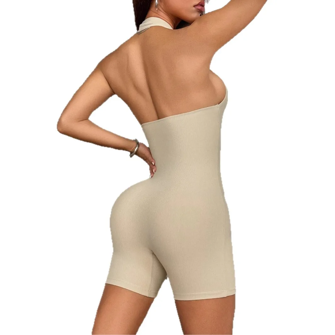 Tuta elastica alta con collo stile sportivo da yoga Abbigliamento da donna 2025 Stazione indipendente Amazon primaverile ed estiva