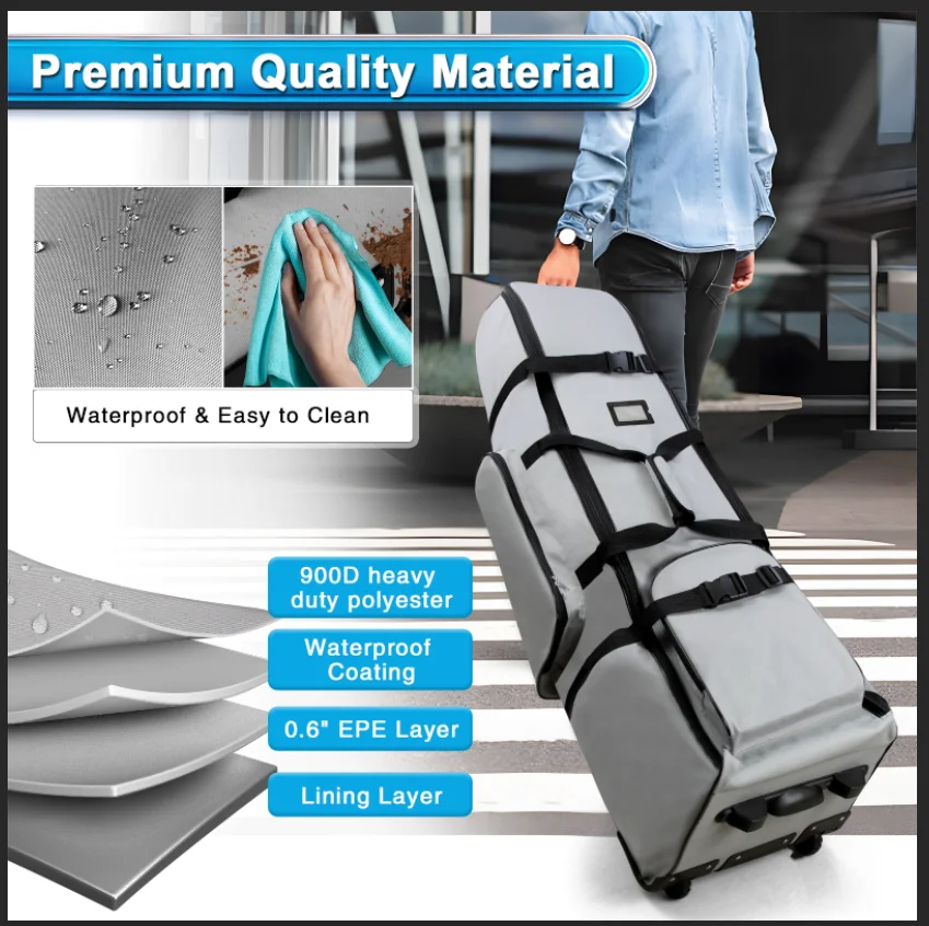 Golf-Reisetasche, robust, 900D-Polyester, Oxford, verschleißfest, ausgezeichneter Reißverschluss mit Rad, weiche Seite, faltbare Golf-Reisetasche – Detail 9