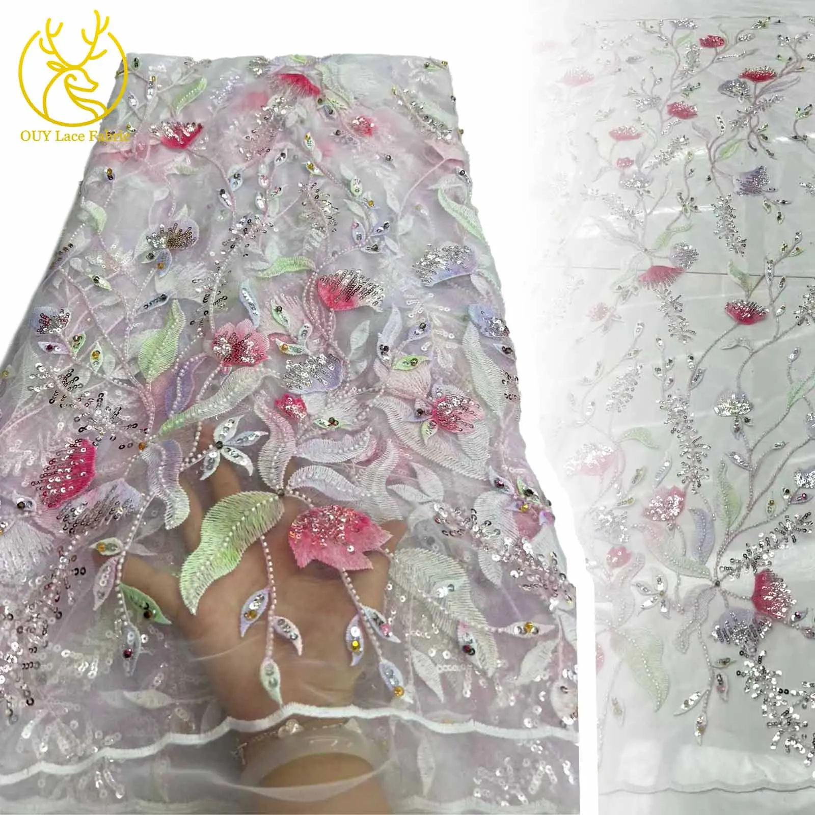 

African Groom Embroidered Lace Fabric 2025 Premium Nigerian French Sequin Beaded Bridal Tulle Lace Wedding Fabric Sewn 5 Yards