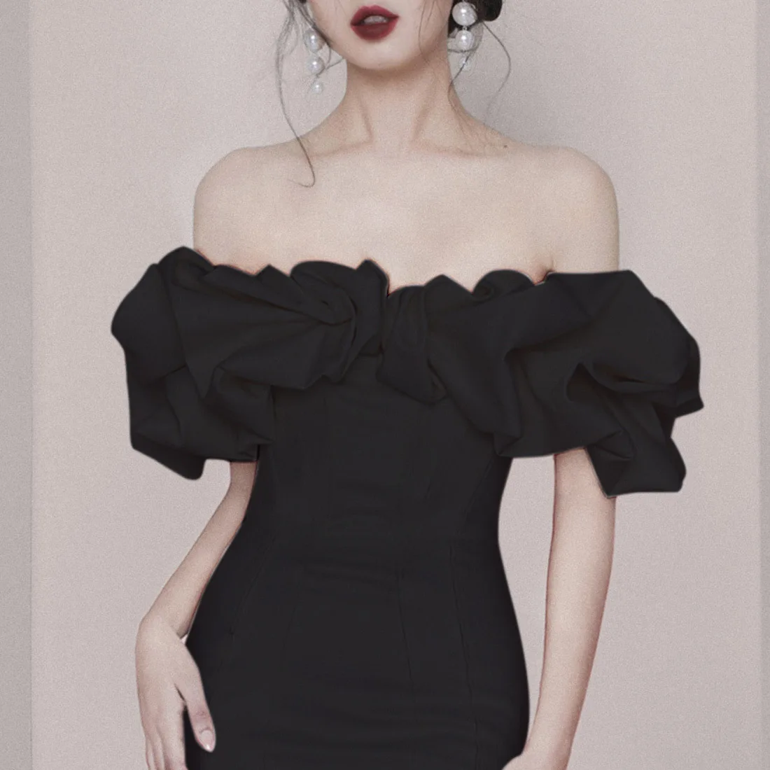 Ele Bla Off-oulder Bodycon Dr High-End Quali-jurk voor dames, rok uit één stuk, wikkelborst, H-ape silhouet