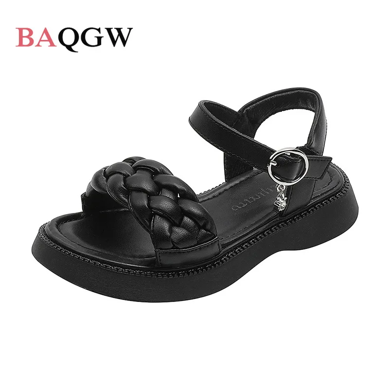 

Girls Sandals Flat Children Princess Shoes Thick Sole Weave Designer Kids Sandals High Quality Child Sandlas Pu Non-slip Summer