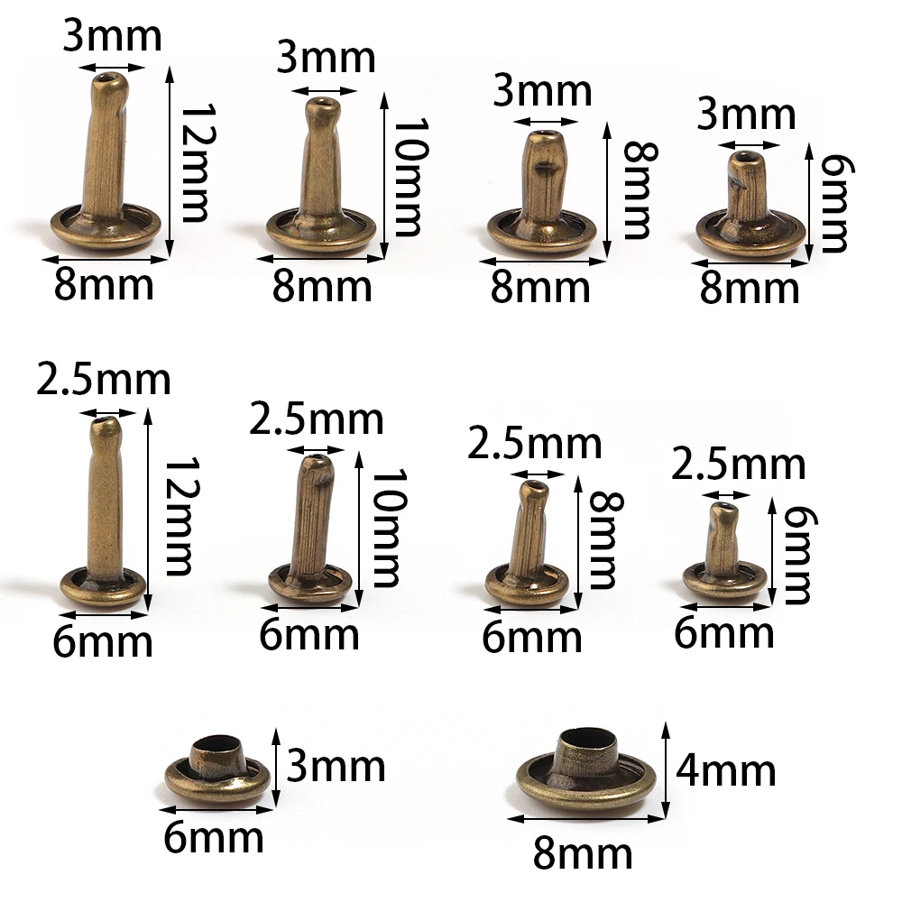50 Sets Metall-Doppelkopf-Rundnieten, Nieten, Nagelköpfe, Spikes für Lederarbeiten, Taschen, Gürtel, Kleidungsstücke, Hüte, Schuhe, Haustierhalsbänder, Dekoration – Detail 1