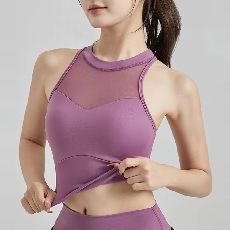 

Женский фиксированный цельный спортивный бюстгальтер для йоги, сексуальный сетчатый быстросохнущий дышащий спортивный жилет для фитнеса, нижнее белье