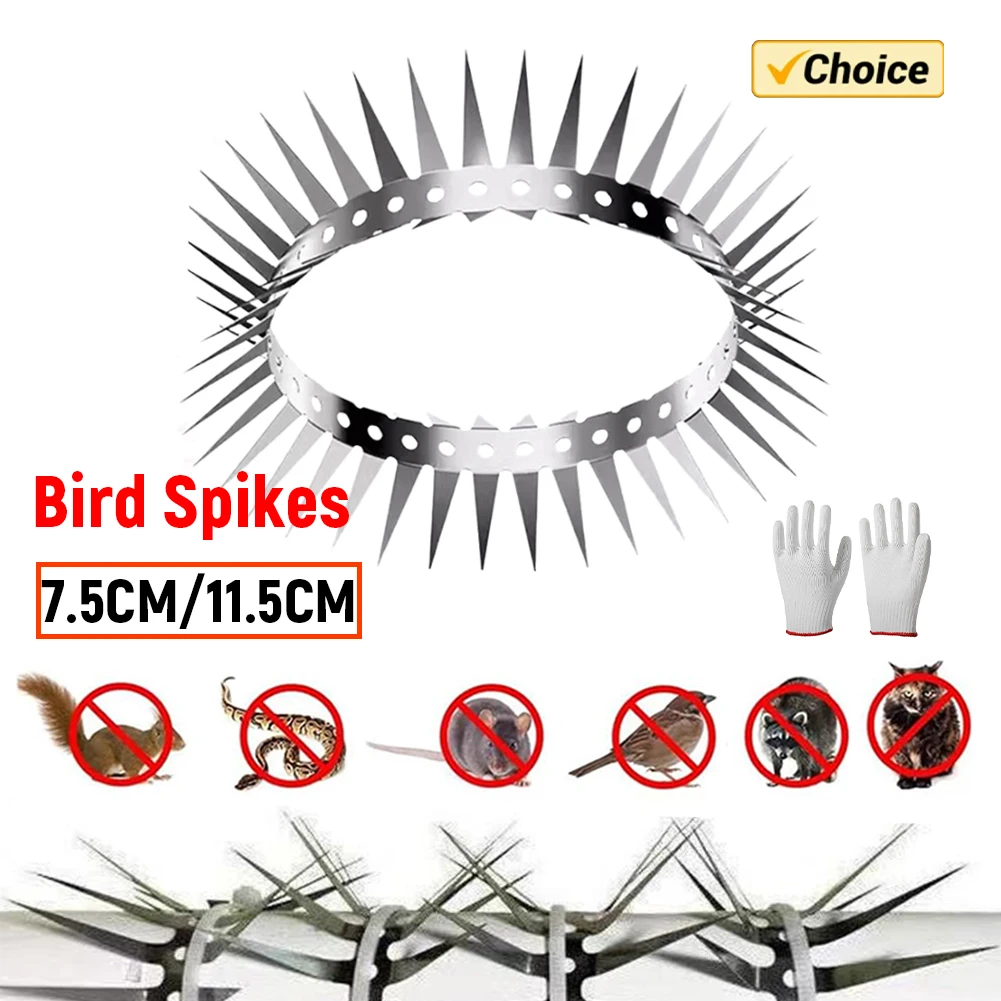 Bird Spikes Stainless Steel Pigeon Spikes with Gloves Spikes Repeller Keep Birds Squirrel Raccoon Rat Away for Garden Lawn Pipe