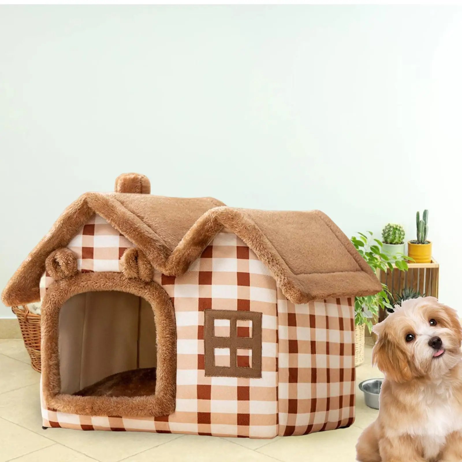 

Soft Dog Houses with Washable Cushion Pet Cat Bed Breathable Non Slip Kitty