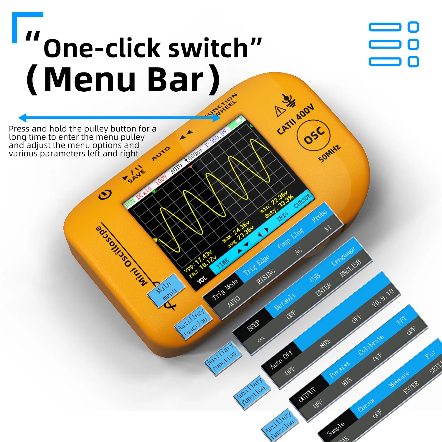 BSIDE 50M 휴대용 디지털 그래픽 오실로스코프, 전자 수리 오실로스코프, 파형 디스플레이, 정밀 측정