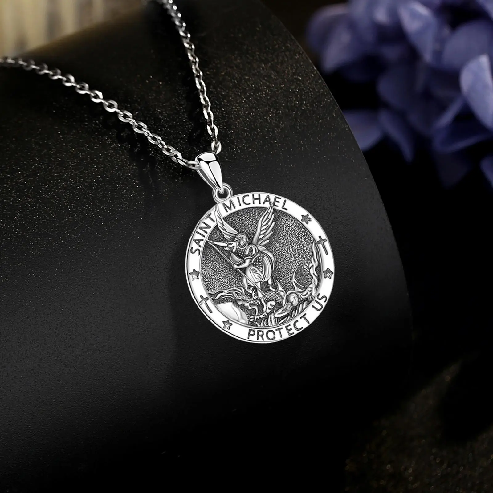 يودورا سانت مايكل قلادة 925 فضة رئيس الملائكة تميمة ميدالية قلادة مجوهرات مسيحية هدية دينية للرجال والنساء #3