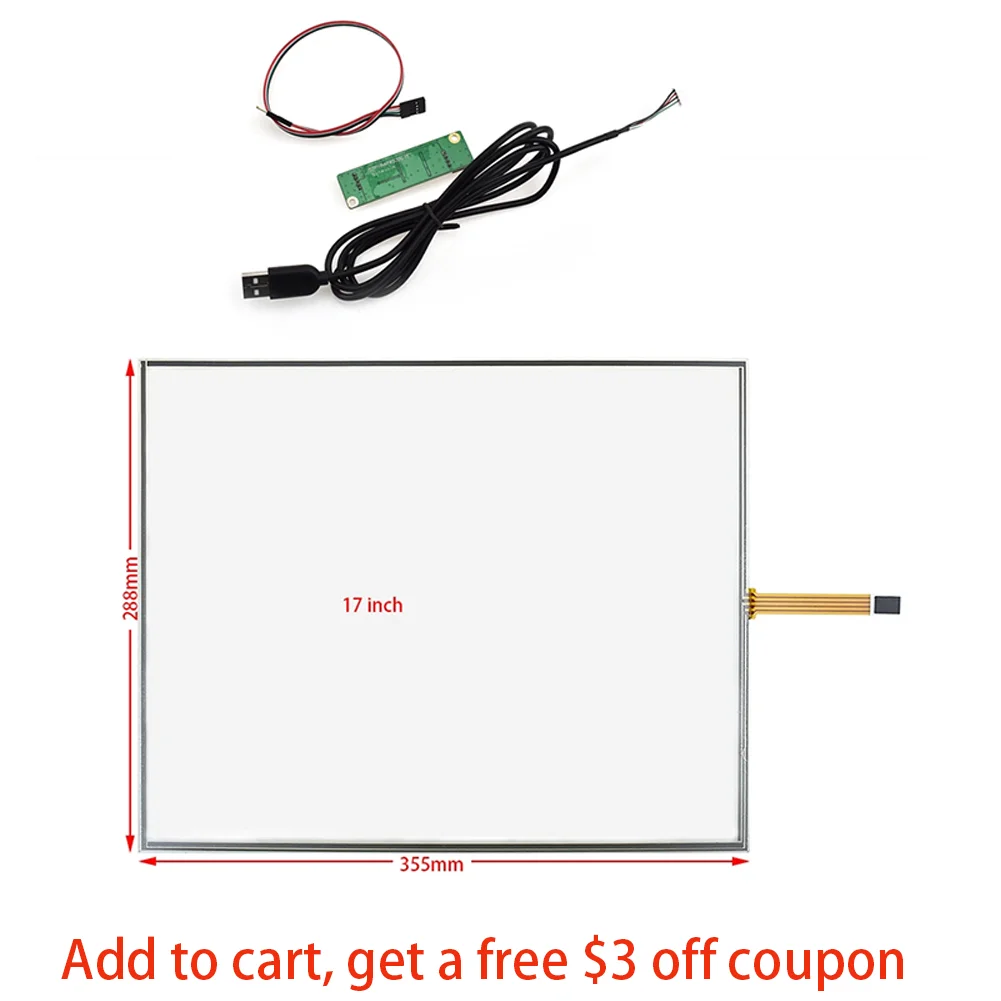 17Inch Screen +USB Controller Resistive Touch Screen Panel 4Wire USB Touch Panel Kit 355*288mm 288mm*355mm Resistive