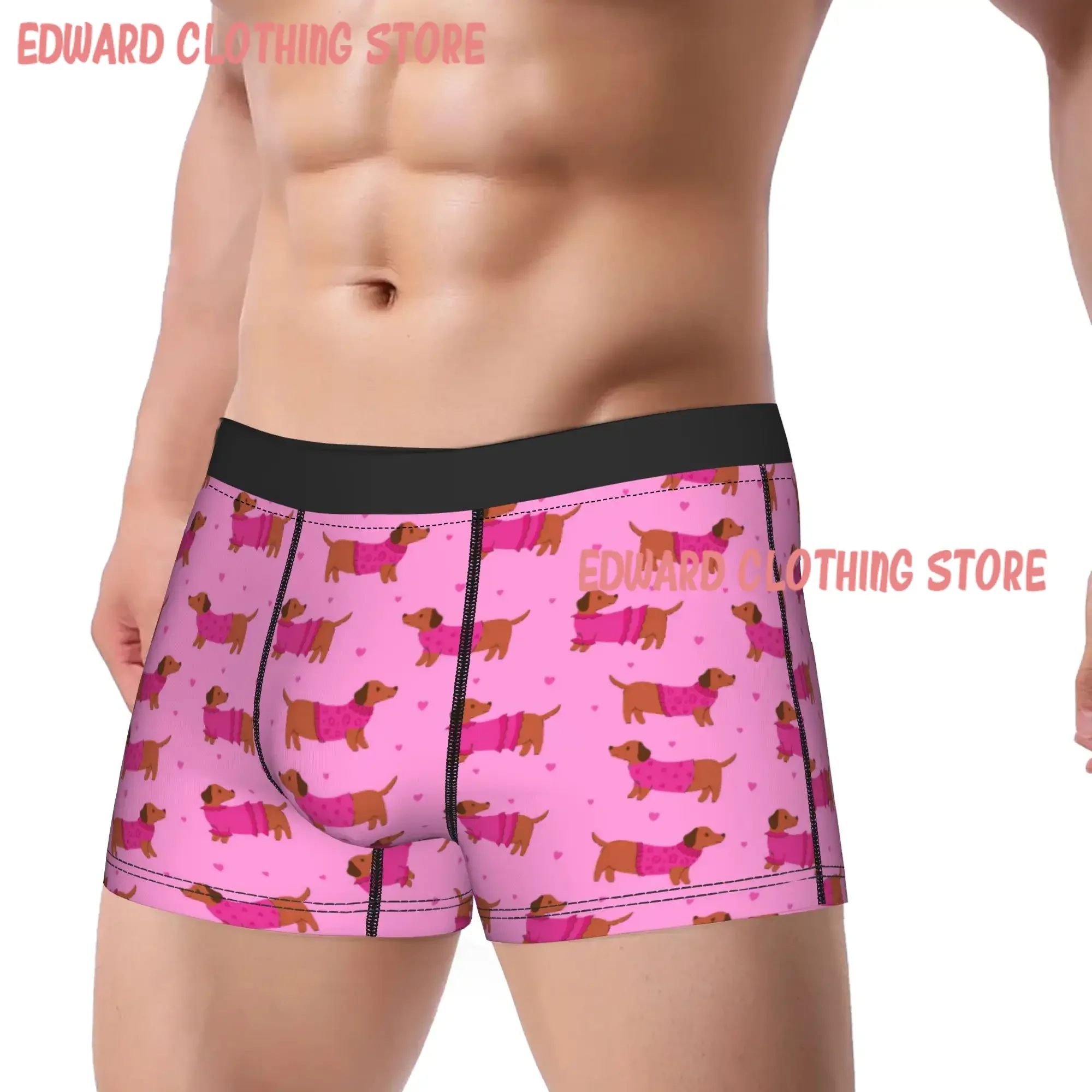 Cute Dachshunds in Pink Suits Underwear  Male Shorts Briefs Funny Trunk Quality Custom Oversize Panties
