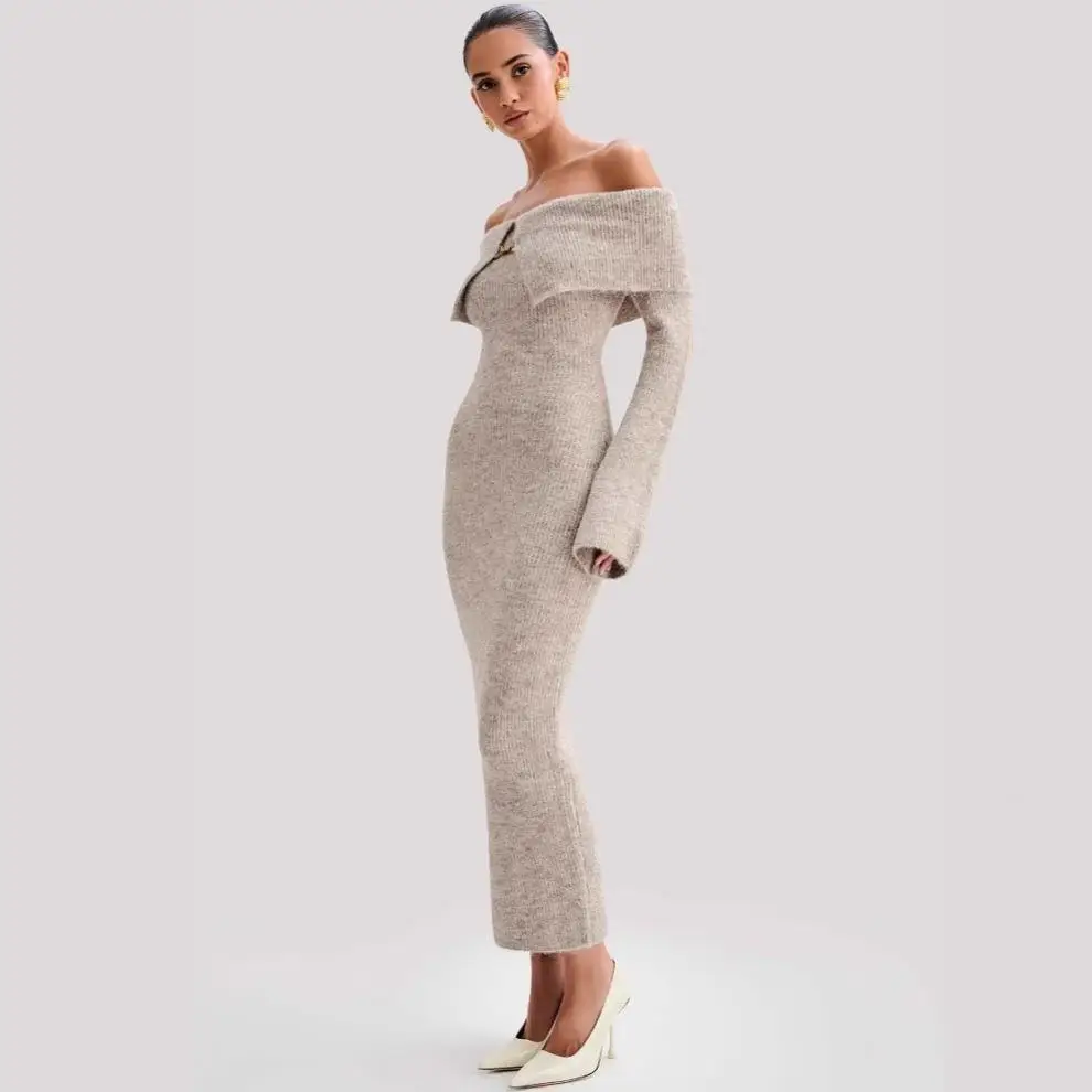 Off-shoulder gestreept Dr hoge taille polyestervezel lang Sve woon-werkverkeer Sle Wrap Dr vrijetijdskleding