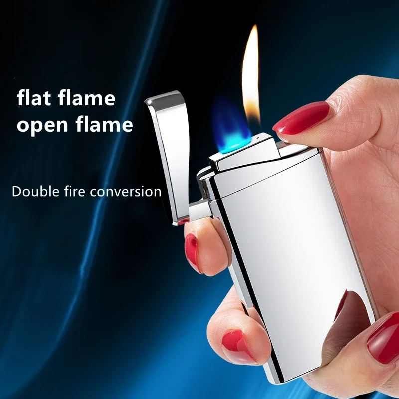 

New Ultra-thin Flat Flame Double-fire Windproof Lighter Visible Gas Window Turbo Direct Injection Inflatable Metal Cigar Lighter