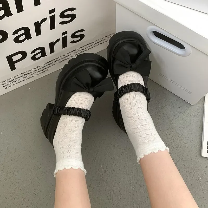 2024 New Fashion Buckle Women's Pumps Spring Autumn Mary Jane Round Toe Solid Butterfly Knot Platform Casual Ladies Shoes image 5