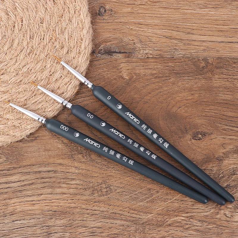 texture3Pcs 0/ 00/ 000 Miniature paint wolf hair professional paint brush for art 3pcs Marley Wolf Hair Hook Pen