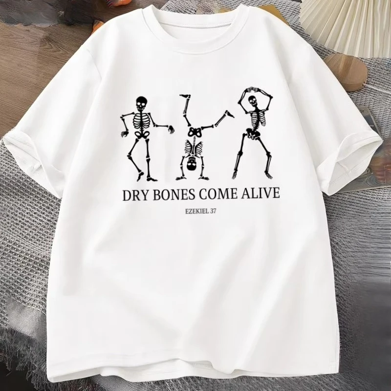 Bones Come Alive Dancing Skeleton Tshirt Christian Halloween T Shirt Fall Bible Verse T-shirts Men Women Casual Graphic Tees