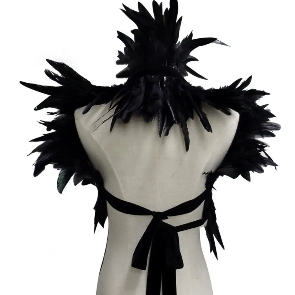 Party Scarf Feather Fake Collar Shawl with Ribbon Ties Gothic Style Natural Feather Cape Feather Shrug