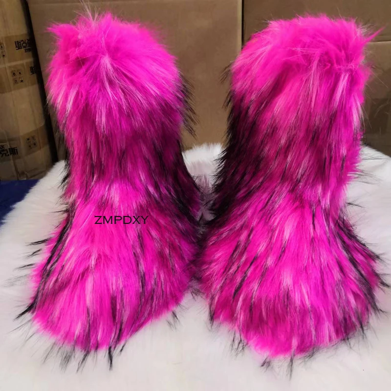 Mongolian Women Boots Furry Colorful Botines Mujer Winter Shoes Children Girls Warm Flat Botas Femininas Faux Fur Snow Boots