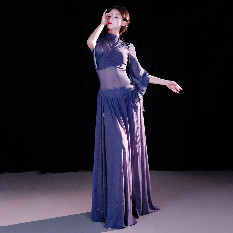 

Belly Dance Costumes for Women Top + Skirt Long Sleeve Dancing Clothes Outfit Oriental Dance Stage Performance Practice Suit