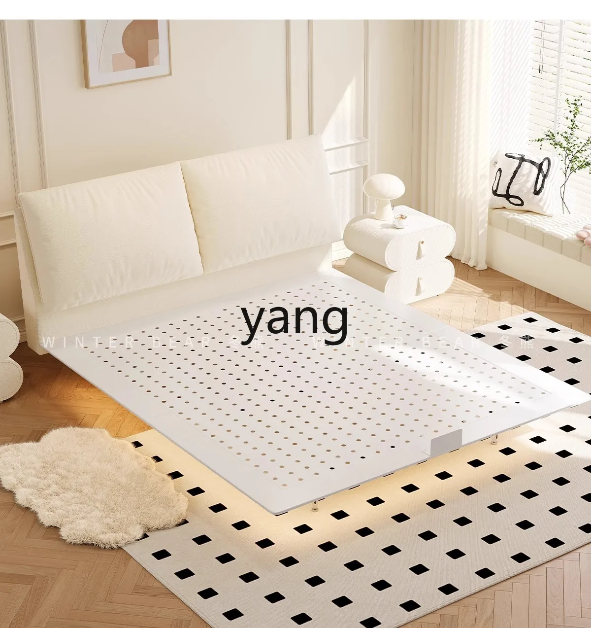 

LTT Cloud Soft Clad Carbon Steel Frame Bed French Cream Blizzard Neil Cat Claw Double Suspended Fabric Bed