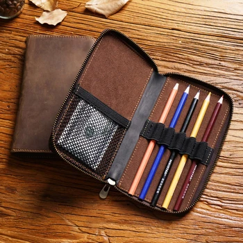 תיק עור משובח תיק עט pencicase pencicase קיבולת גדולה cowhide מכתבים מארגן