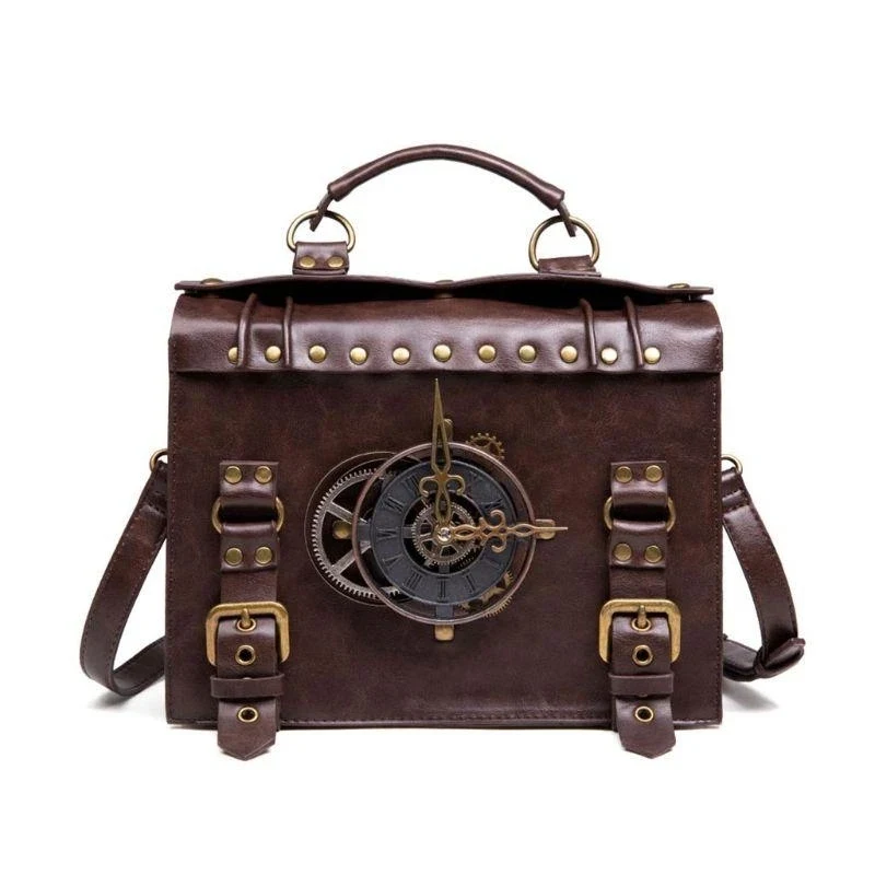 Women Retro Gothic Steampunk Gear Crossbody Satchel Bag, Portable Phone Shoulder Handbag Ideal for ATV Outdoor Travel